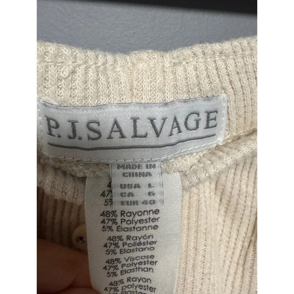 PJ‎ Salvage Women's Oatmeal Reloved Ribbed Knit Henley Sleep Shorts  Large Cozy